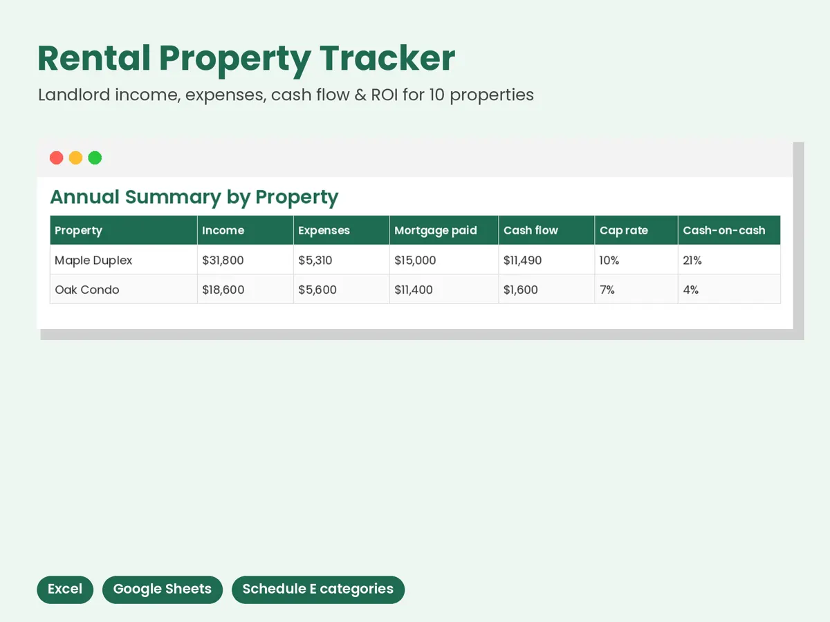 Rental Property Landlord Tracker Spreadsheet cover